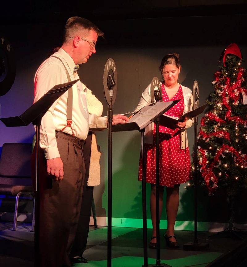 Todd Hancock and Ellen Rasmussen read during “Miracle on 34th Street” in WMTG Presents this weekend Dec. 9-11 Tickets are still available at morristheatregild.org.