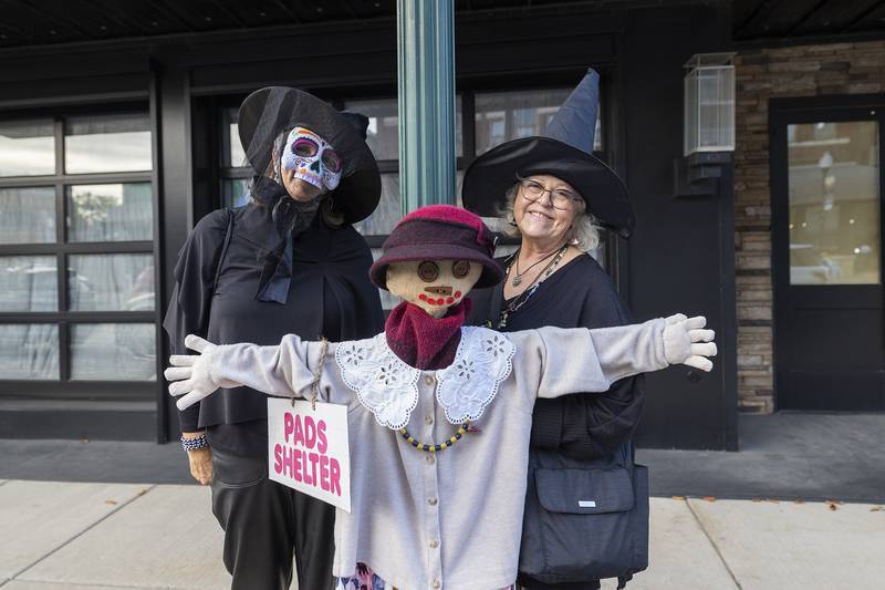 Karen Love (left) of Dixon and Maribeth Sprinkle of Shabbona pose in the witchy best Thursday, Oct. 16, 2025, while enjoying downtown Dixon’s Witches Night Out.