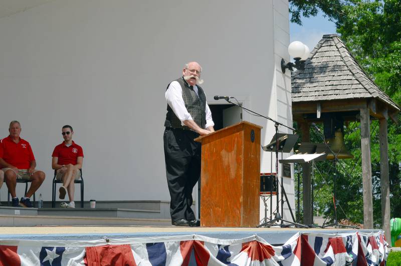 Jeff Bold, a member of Encore! Mt. Morris and the Performing Arts Guild, portrays former U.S. Rep. Robert R. Hitt during Mt. Morris' annual Let Freedom Ring celebration on July 4, 2023, at the Warren G. Reckmeyer Bandshell. Hitt, who was from Mt. Morris, served in Congress from 1882 to 1906.