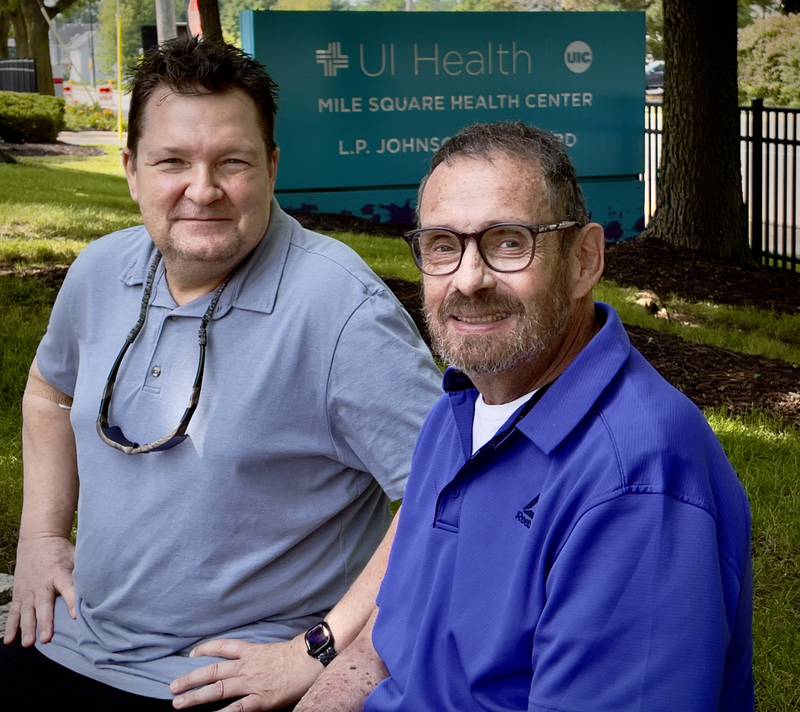 Vinny Falcone, left, donated a kidney to his old friend, Mike Baber, on April 7, 2025, after reading a news story in December and undergoing months of testing to ensure a match.