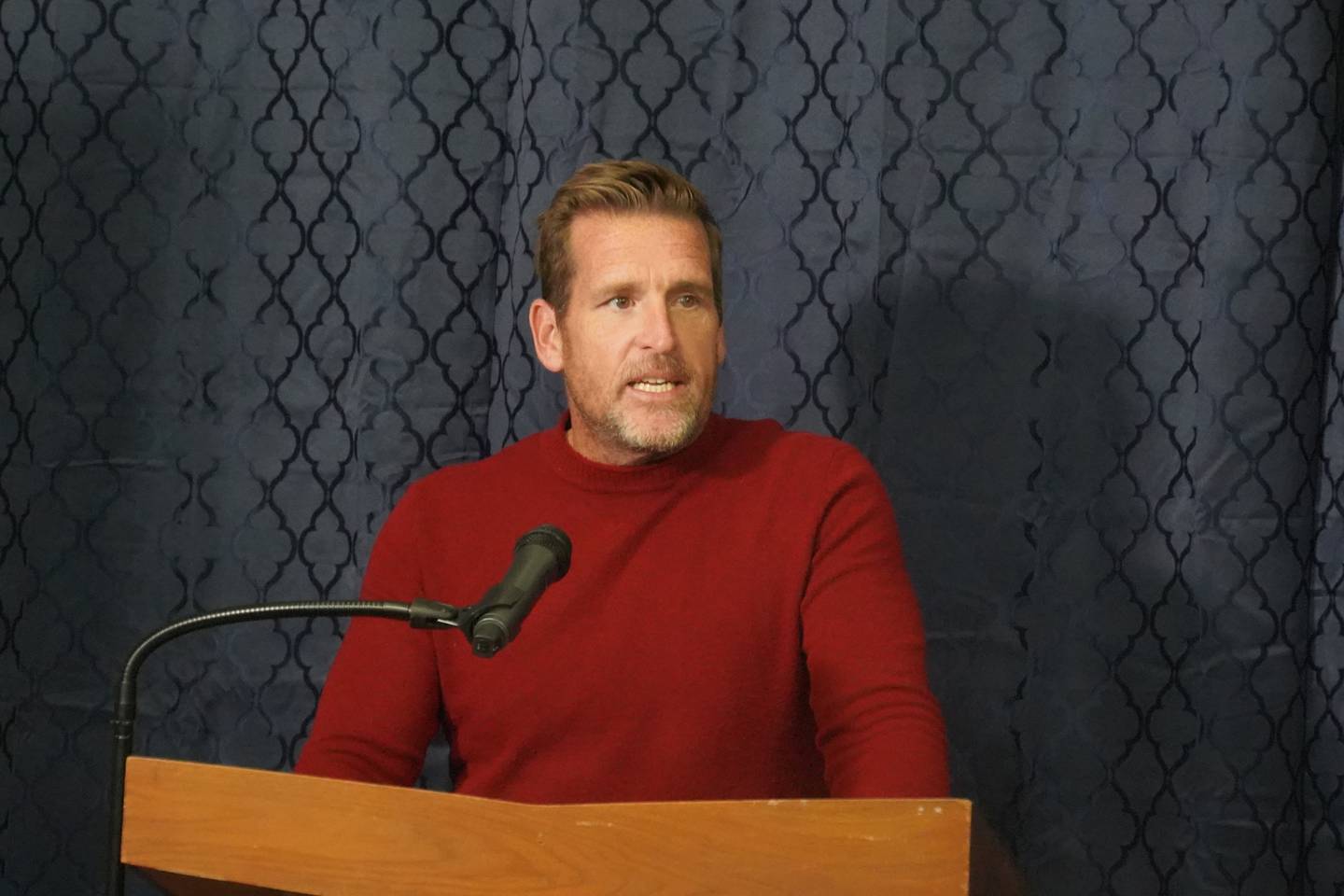 Village of Progress Qualified Intellectual Disability Professional and Special Olympics Coach Mark Probasco speaks at the Village of Progress Annual Banquet on Wednesday, Oct. 22, 2025 in Oregon.