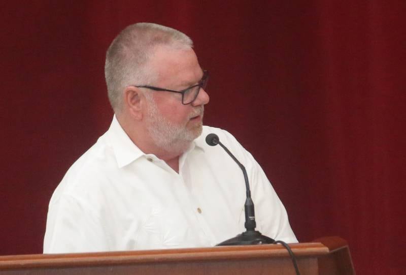 Dr. Brian Rosborough speaks to the Illinois Health Facilities and Services Review Board during a hearing on Thursday, June 13, 2024 at Central Intermediate School in Ottawa.