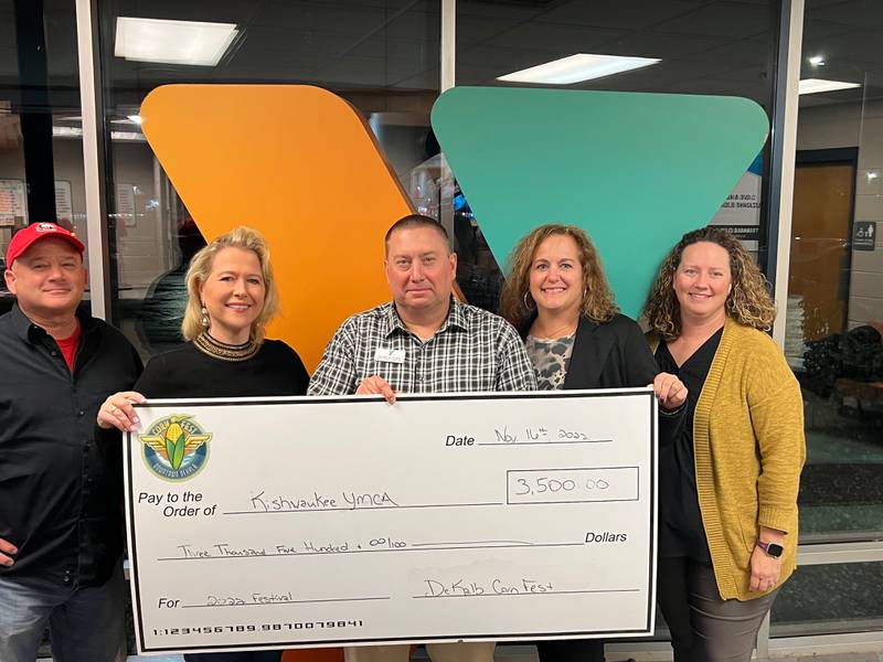 The DeKalb Corn Fest Board recently presented the Kishwaukee Family YMCA with $3,500 as its 2022 nonprofit recipient following the summer music festival in DeKalb. Pictured from left to right: Dave Rapp, Lisa Angel, Brian Bickner, Jennifer Yochem, Christi Coulter
