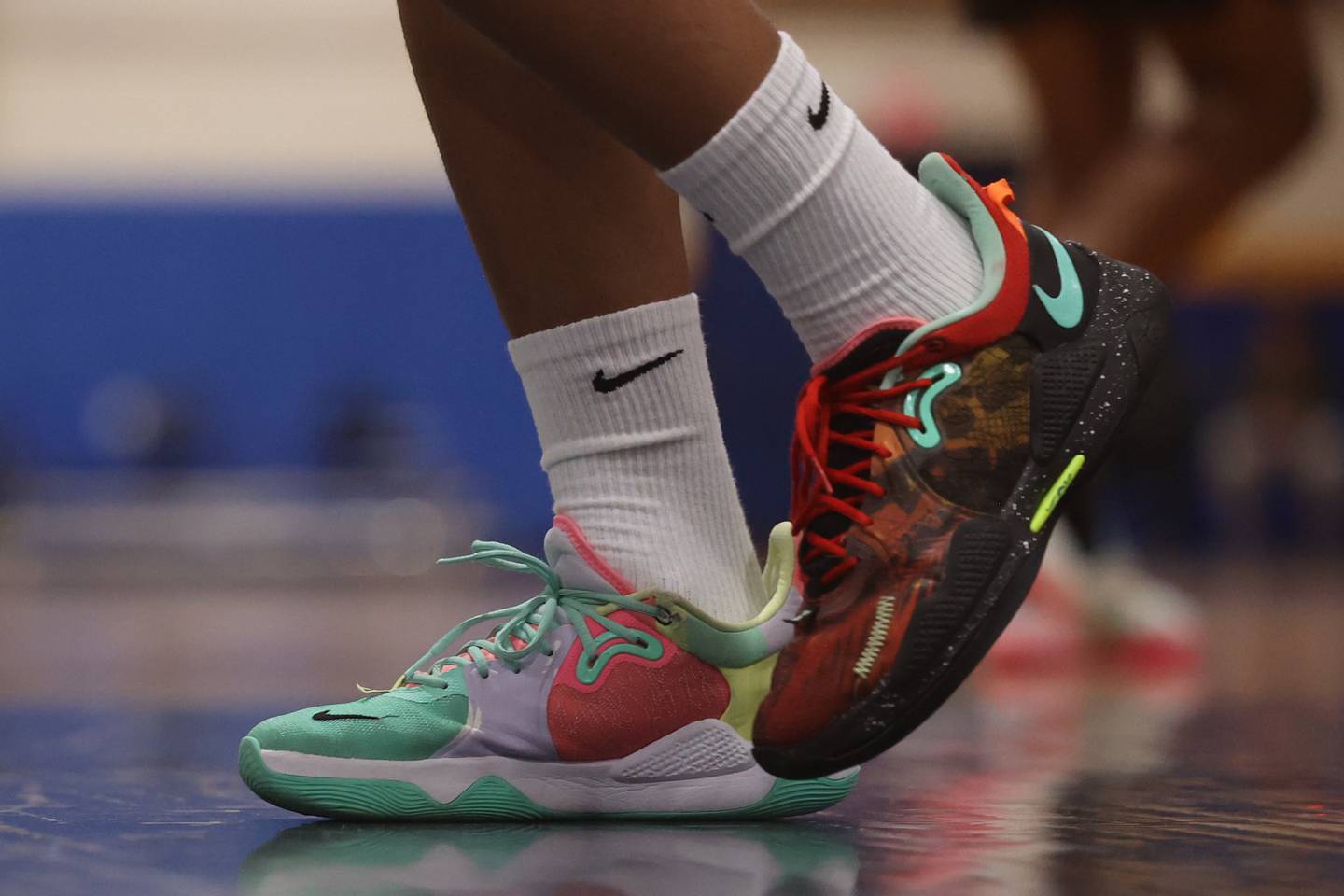 Joliet West’s Jeremiah Fears sports the Nike PG 5 Mismatched shoes for his game against Joliet Central.
