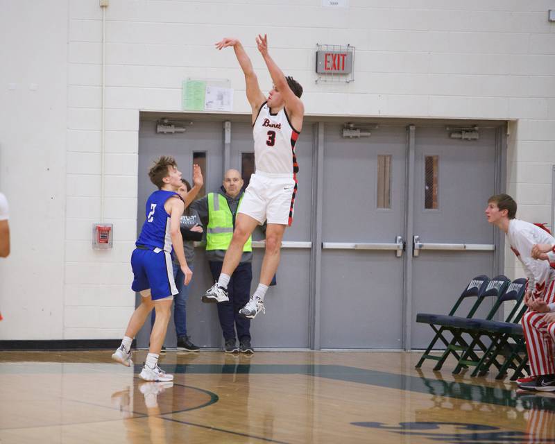 Benet's Brady Kunka shoots a three pointer against Geneva at the Class 4A Sectional Final at Bartlett on Friday, March 3, 2023.