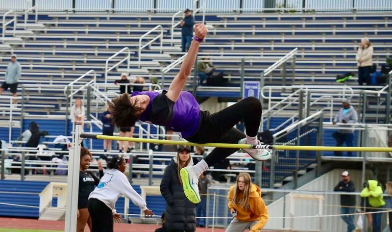 Rochelle's Justin DeClerck clears the high jump during the Class 2A Rochelle Sectional meet on May 20, 2026.