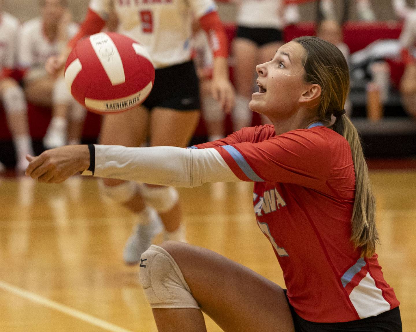 Meredith Waldron (2) of Ottawa hits volleyball on Thursday, Sept. 18, 2025 at Ottawa High School in Ottawa.