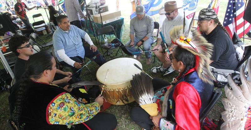 The Native American drum circle was featured during the 30th Annual Potawatami Trails Pow-Wow at Shiloh Park on Saturday, August 26th in Zion. 
Photo by Candace H. Johnson for Shaw Local News Network