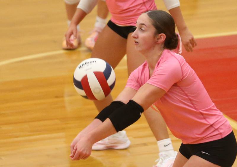 Hall's Kaitlyn Coutts returns a serve from Princeton on Thursday, Oct. 9, 2025 at Hall High School.