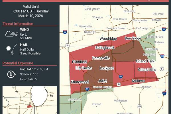 Severe thunderstorm warning issued for Will County and southern DuPage 