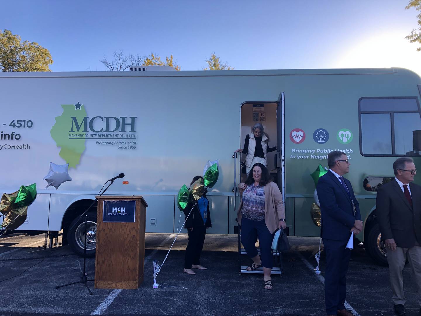 McHenry County CFO Kerri Wisz walks out of the mobile clinic in Woodstock Oct. 10, 2024.