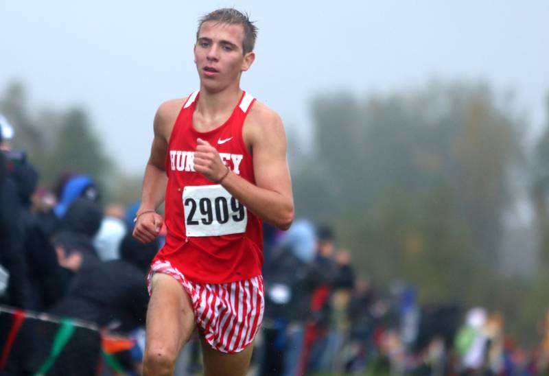 Huntley’s Tommy Nitz wins the Fox Valley Conference Boys Cross Country Meet at Plato Park in Elgin Saturday.