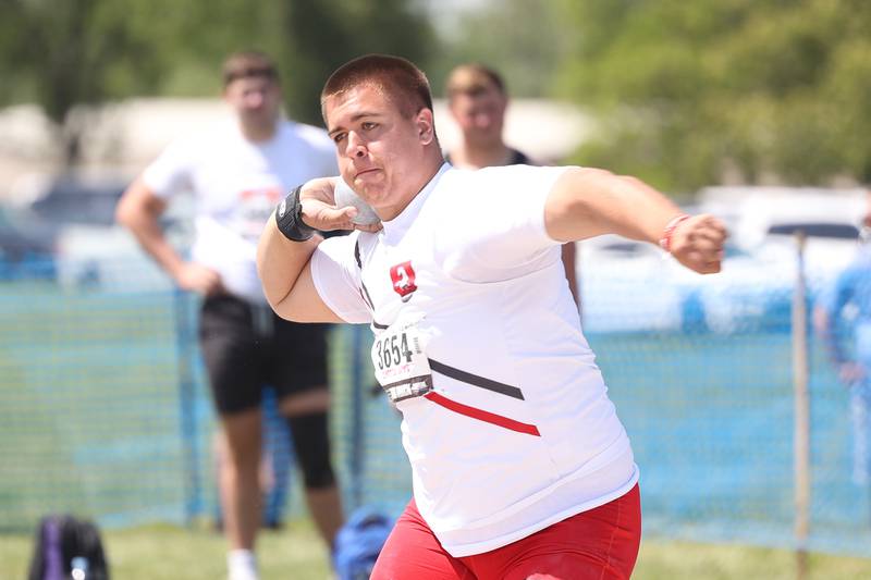 Mundelein’s Brandon Hansen competes in the Class 3A Shot Put State Finals on Saturday, May 27, 2023 in Charleston.