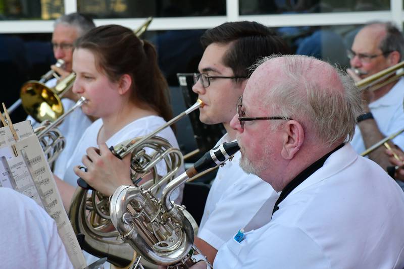 The Spring Valley Municipal Band recently performed its first concert of the season.  Pictured from (front to back) are French horn players Ray Younger, Luke Suarez and Lisa Hallen. Future concert dates are June 24; July 1, 8, 15, 22 at Hall High School; and Aug. 11 at the Mendota Sweet Corn Festival. All concerts are free and begin at 7 p.m.