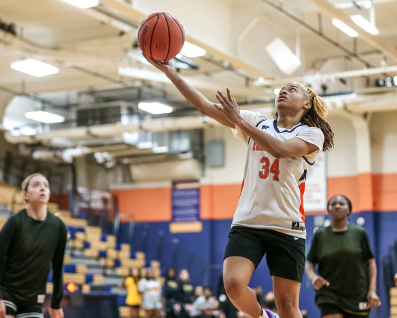 Oswego's Joydyn Parnell puts up a shot at the Oswego girls basketball shootout tournament. June 28, 2024.