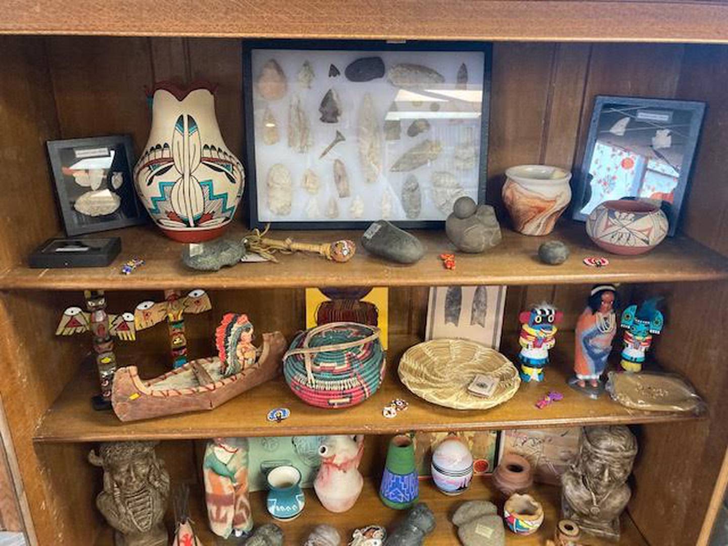 The Putnam County Public Library District in Hennepin has on display Native American artifacts on loan from Lonna Nauman.