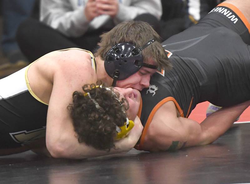 Polo's Micah Stringini defeated Winnebago's Johnny Strauss to take third place in the 215 pound weight division at the 1A Stillman Valley Sectional on Saturday, Jan. 31, 2026 at Stillman Valley High School.