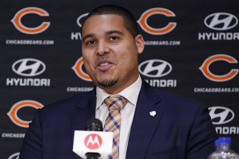 Chicago Bears general manager Ryan Poles speaks during a news conference, Monday, Jan. 31, 2022, at Halas Hall in Lake Forest.