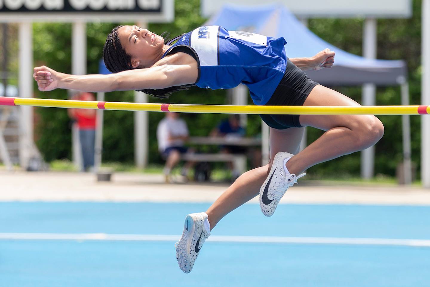 Newark's Kiara Wesseh competes in the Class 1A high jump during the IHSA State Track and Field Finals on June 10, 2021, in Charleston.