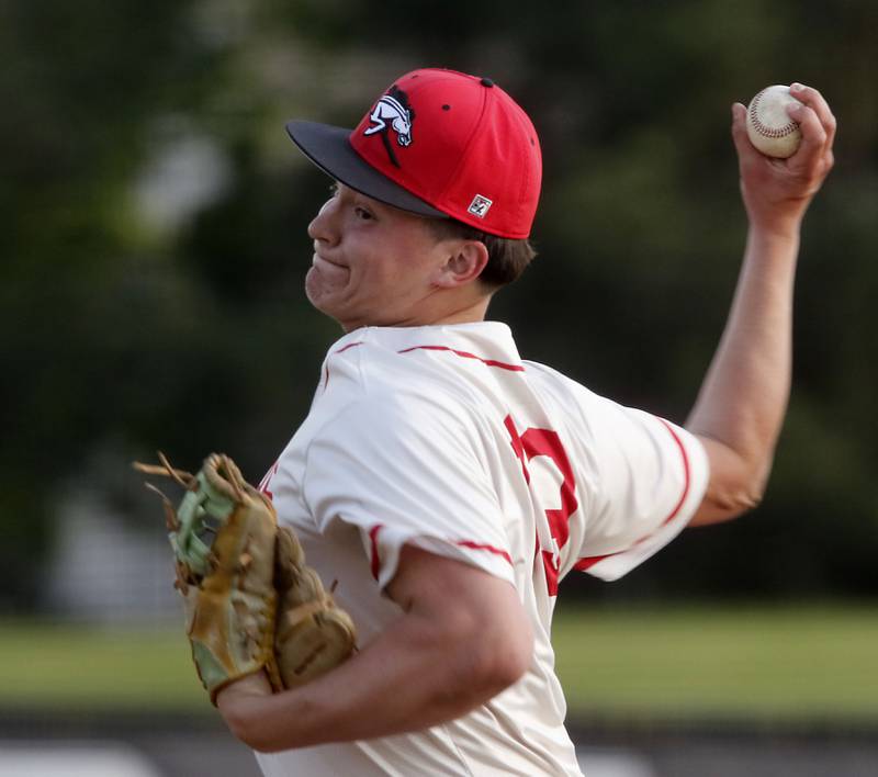 Huntley's Travis Dudycha throws a pitch during a Fox Valley Conference baseball game against McHenry on Tuesday, May 8, 2026, at Huntley High School.