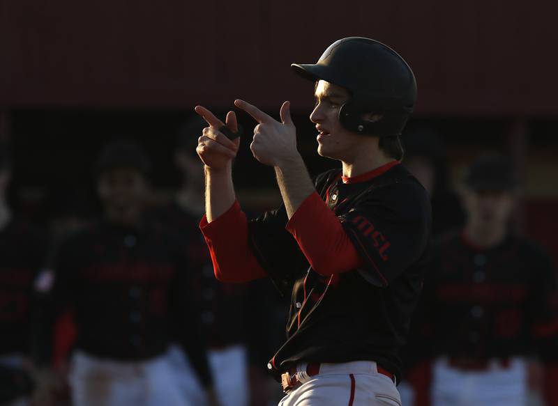 Barrington’s JD Swarbrick celebrates a home run during a non-conference baseball game Tuesday, March 15, 2022, between Crystal Lake Central and Barrington at Barrington High School.