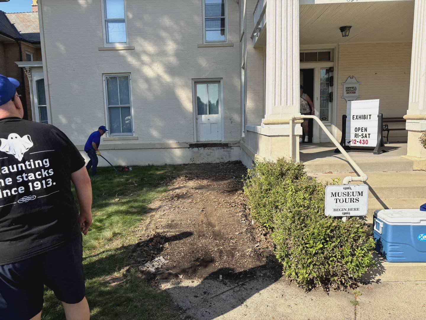 Rotary Club of Princeton members replacing the Newell Bryant Museum’s wooden wheelchair ramp
