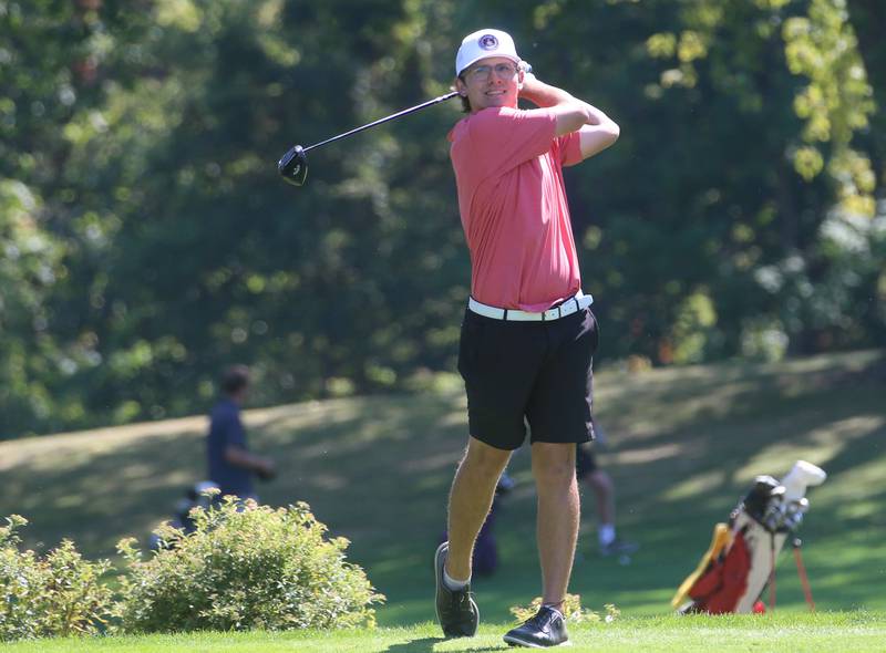 Ottawa's Josh Armstrong tees off during the Pirate Invitational on Monday, Sept. 15, 2025 at Deer Park Golf Club in Oglesby.
