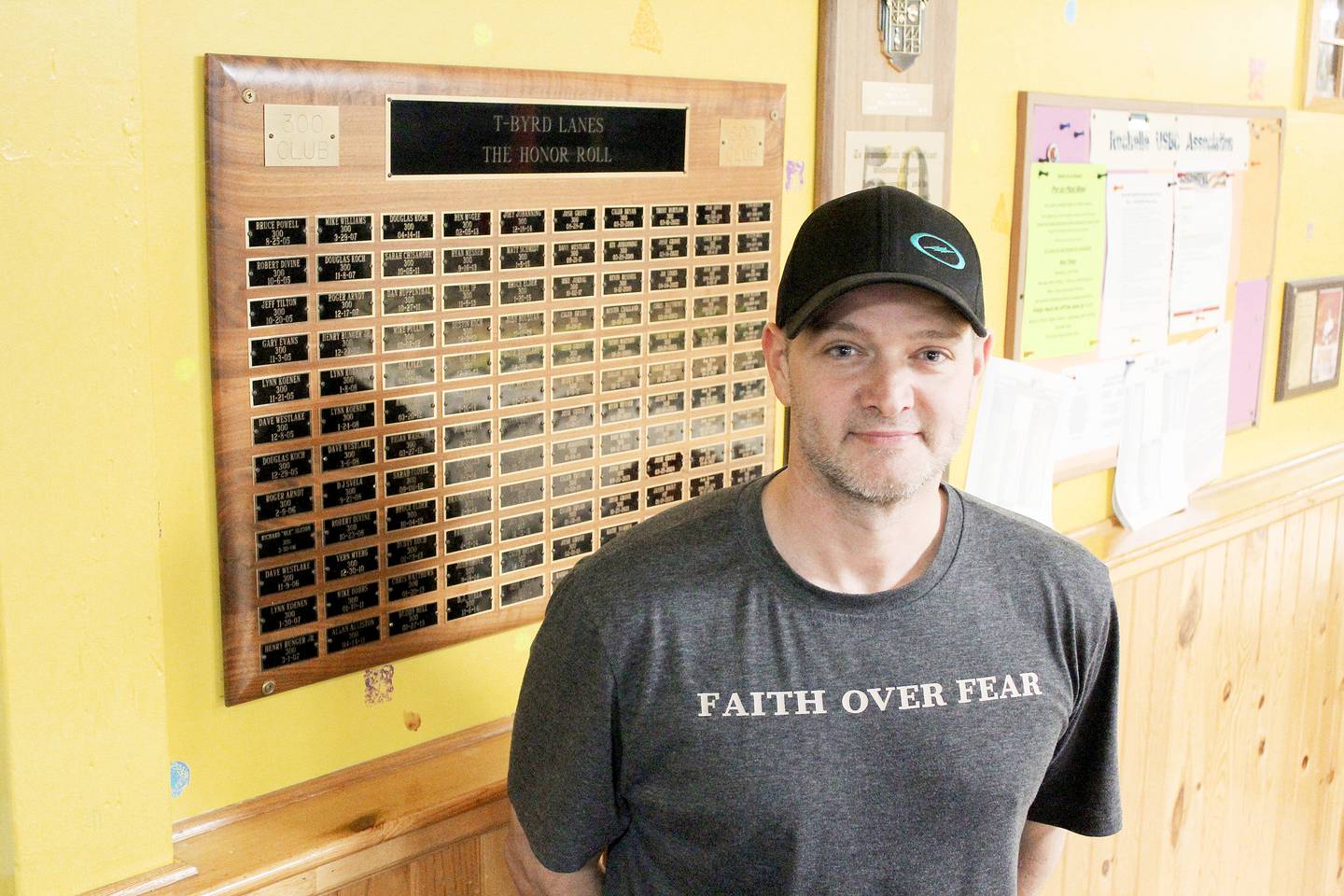 Josh Grove of Oregon has bowled in adult men's leagues for nearly 25 years, and currently is on a team at T-Byrd Lanes in Rochelle. As of mid-March, Grove has bowled 300 games 73 times and rolled series of 800 or greater 47 times. A plaque honoring bowlers at T-Byrd Lanes in Rochelle who have bowled 300 games and 800 series hangs on a wall at the bowling alley. Josh Grove's name is on it multiple times.
