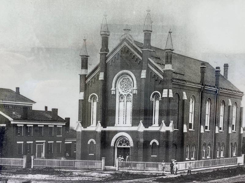 First United Methodist Church as it stood in 1866, three years before Mark Twain came to speak.