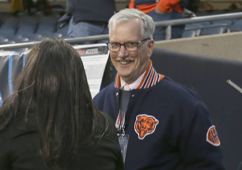 Chicago Bears owner George McCaskey smiles while walking onto the field before the game against the Washington Commanders on Thursday, Oct. 13, 2022 at Soldier Field.