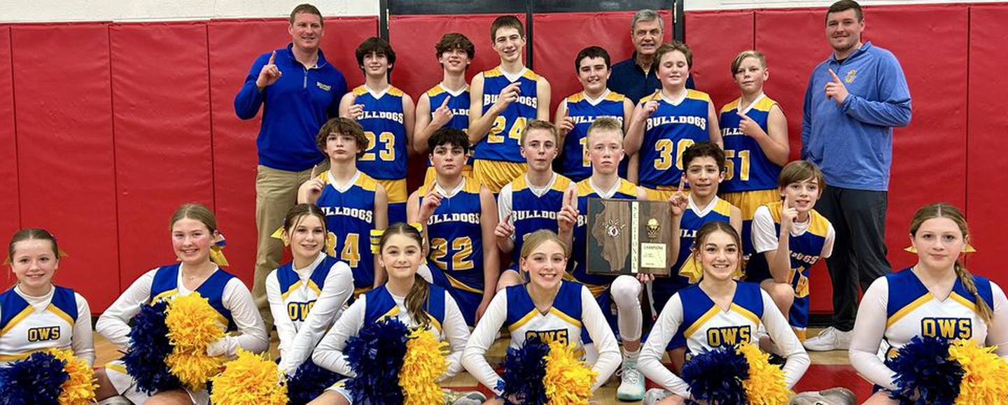 The Oglesby Washington seventh grade boys basketball team qualified for the IESA Class 2A state tournament. Pictured, front (from left): Brynleigh Engel, Sailor Ernat, Natillie Wozniak, Braelynn Vogel, Sienna Combs, Natalia Hein and Mackenzie Evans. Middle: Randall Simone, Lane Bassett, Kallen Fransen, Eli Hammers, Adrian Hermosillo and Ian Maurer. Back: Asstistant coach Trent Stokes, Brady Blomquist, Johnny Kamnikar, Gavin Stokes, Diku Useini, assistant coach Gary Ghighi, Grayson Konczak, Sib Buffo and coach Tyler DeBrock.