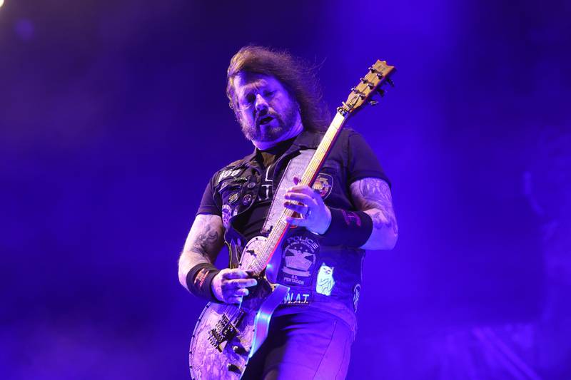 Gary Holt of Slayer performs for the first time in nearly five years at Riot Fest on Sunday, Sept. 22, 2024 in Chicago.