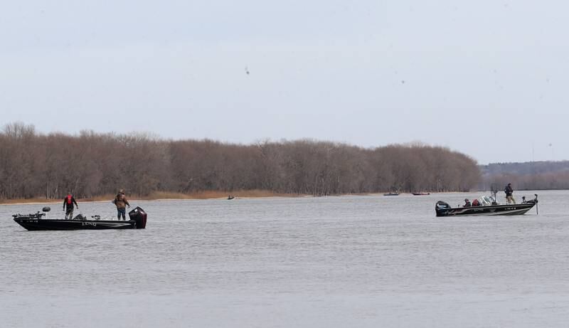 Walleye fisherman descend to Illinois River during the annual Masters Walleye Circuit tournament on Friday, March 21, 2025 at the Spring Valley Boat Club.