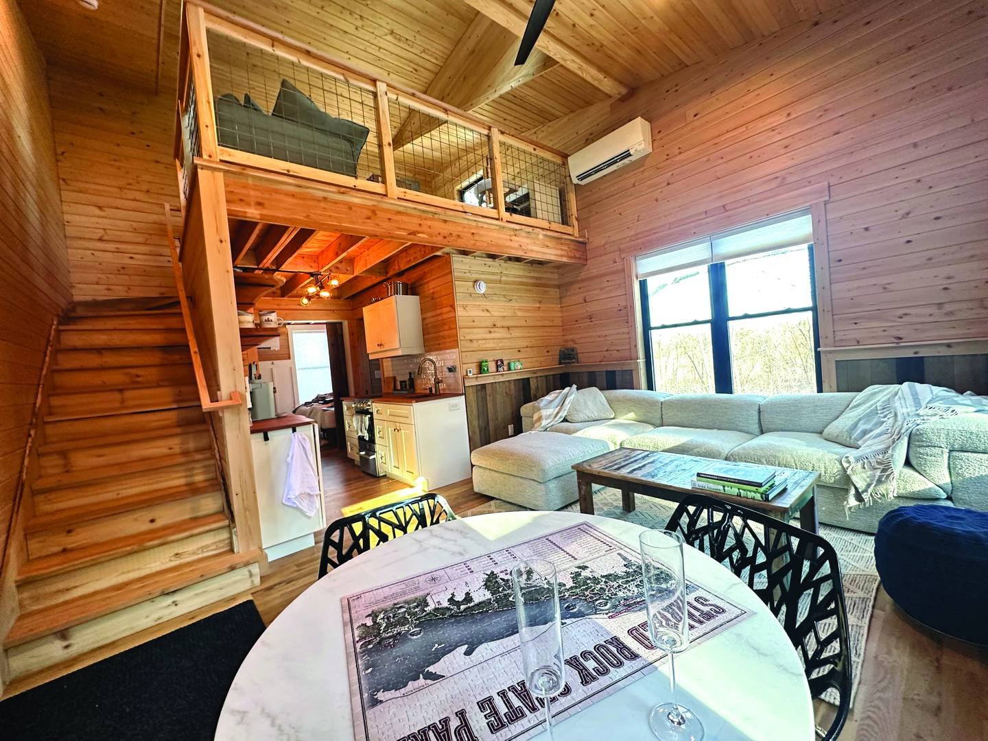 The Treehouses at Starved Rock include bedrooms, a kitchen and a living space.