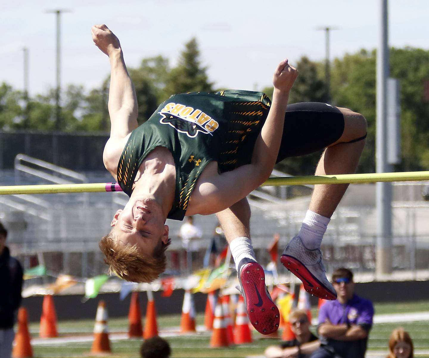 Crystal Lake South's Brady Haselhoff competes in the high jump during the IHSA Class 2A Richmond-Burton Sectional Boys Track and Field Meet on Wednesday, May 20, 2026, at Richmond-Burton High School.