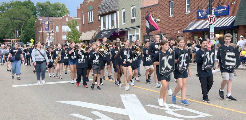 The Kaneland Harter Middle School Marching Band performs in the annual Elburn Days Parade on Friday, Aug. 16, 2024.
