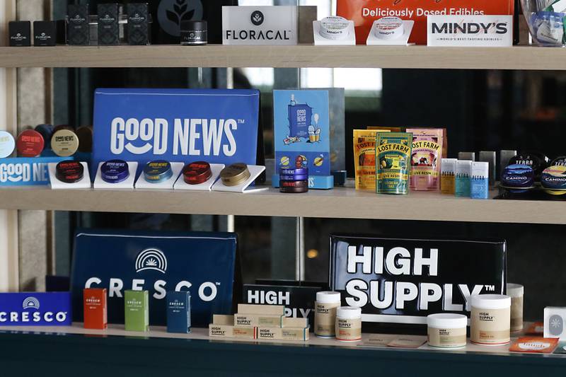 Products for sale at the Ivy Hall Crystal Lake, a social equity-licensed cannabis dispensary that recently opened at 501 Pingree Road in Crystal Lake, on Thursday, Feb. 2, 2023.