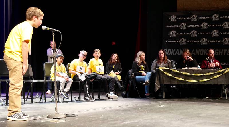 Jackson Wagner participates in the Kaneland School District 302 Spelling Bee on Tuesday, Jan. 14, 2025 at Kaneland High School in Maple Park.