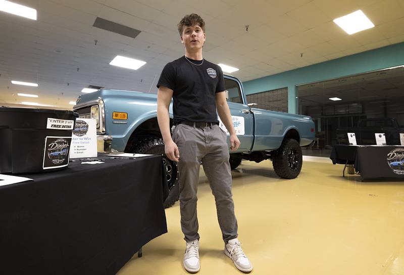 Detailed by Dinges proprietor Jakes Dinges of Amboy High School talks about his mobile auto detail business Wednesday, April 29, 2026, at the WACC CEO class trade show. The show is the final step in the class where the students develop a business model to sell their goods or services.