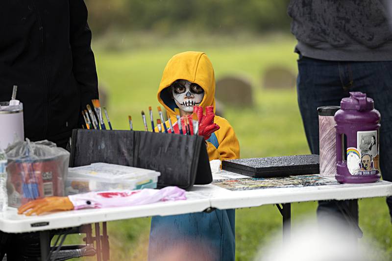 Elias Deatherage, 4, dons some scary make-up Saturday, Sept. 16, 2023 at the start of the race.