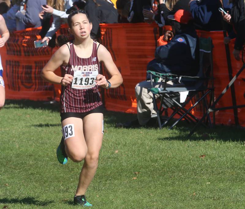 Morris's Hope Emmerich competes in the Class 2A State Cross Country race on Saturday, Nov. 4, 2023 at Detweiller Park in Peoria.