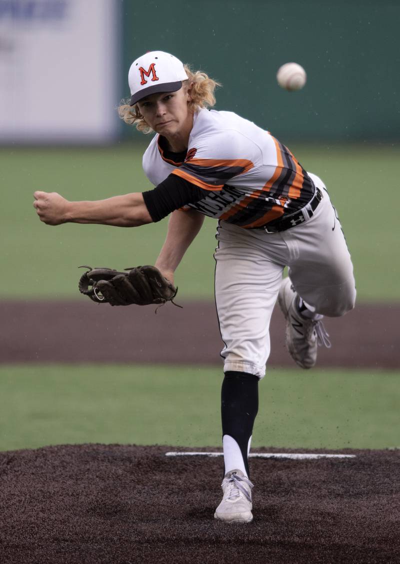 McHenry starting pitcher Lleyton Grubich delivers during the Class 4A baseball state semifinal game against Mundelein on Friday at Duvy Health and Care Field in Joliet.