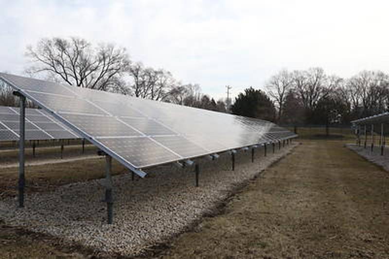 A solar panel arm is photographed March 28 in McHenry.