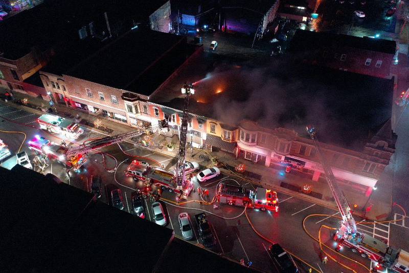 An aerial view of the downtown Mendota fire Thursday, Dec. 29, 2022.