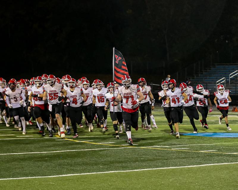 Yorkville takes the field before their Class 7A football playoff game at Willowbrook.  Oct 27, 2023.