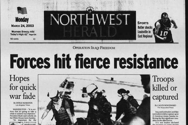 Historical covers for March 24: Hopes for quick war fade