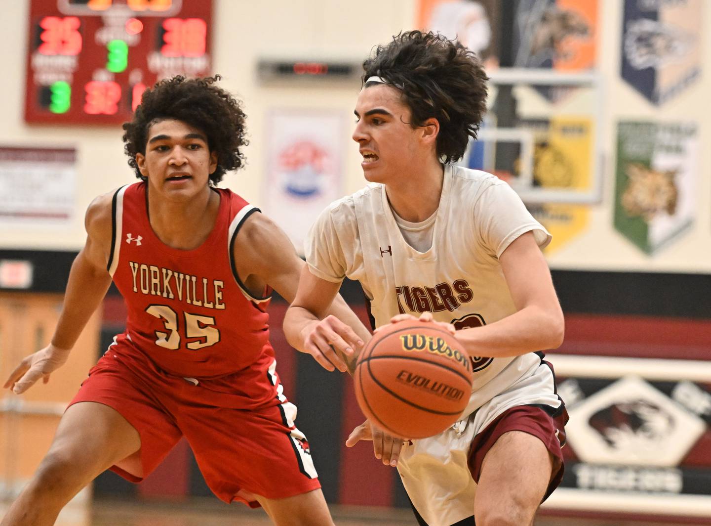 Plainfield North's Jeffrey Fleming drives to the basket against Yorkville on Friday, Jan. 27, 2023, at Plainfield.