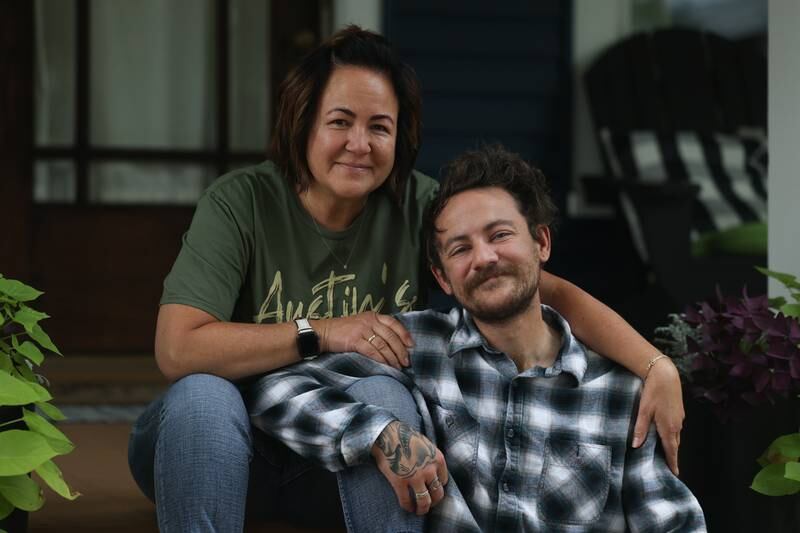 Jamie O’Connor sits with her son Austin on Friday, Sept. 23, 2022, in Joliet. In March Austin found out he needed a new kidney so his mother volunteered to give hers.