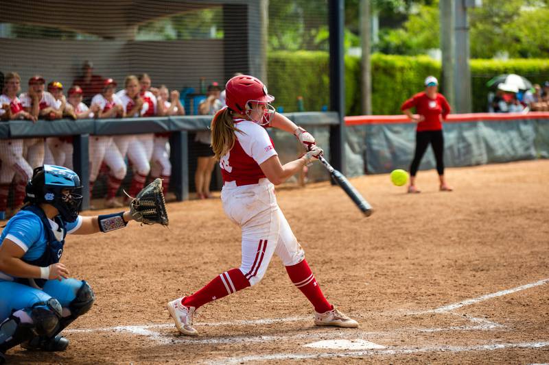 Wisconsin's Brooke Kuffel rips a hit here in a game this season.