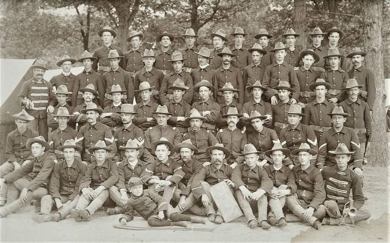 Seen here is Company C of the 3rd Regiment of the Illinois National Guard in July 1896 at Camp Lincoln in Springfield, Illinois.